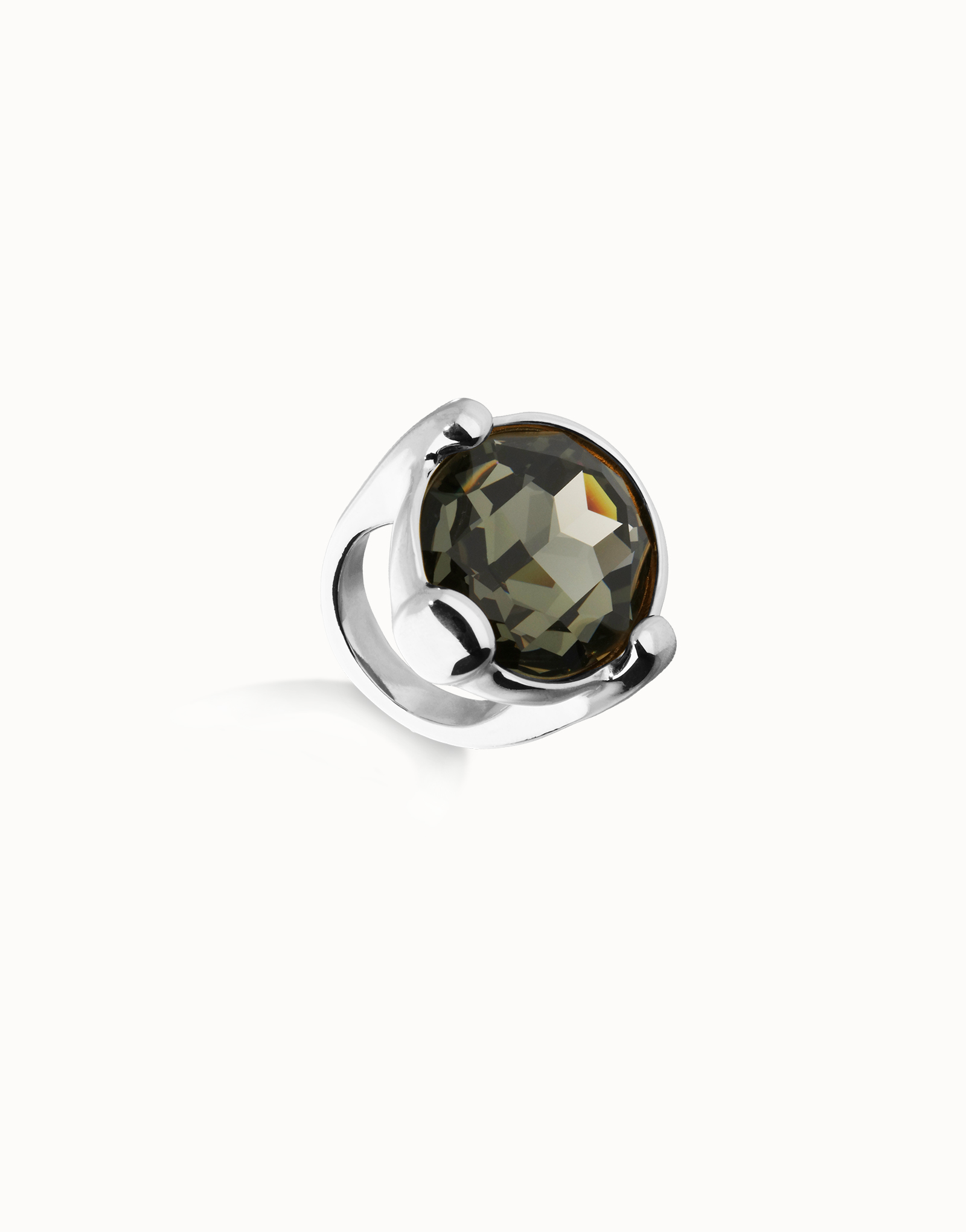 Large ring with grey oval faceted crystal, Silver, large thumbnail
